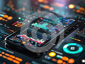 Strategic business analysis, smartphone with data chart and graph