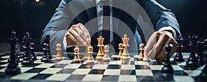 A strategic businessman plays chess, devising a plan to overthrow the opposing team