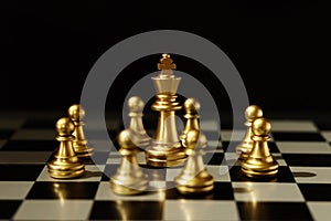 Strategic concept chess board game. planning and decision making business leader concept