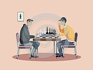Strategic Encounter - Illustration of a Chess Game photo