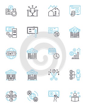 Strategic forecasting linear icons set. Prediction, Analysis, Projections, Forecasting, Anticipation, Prognostication