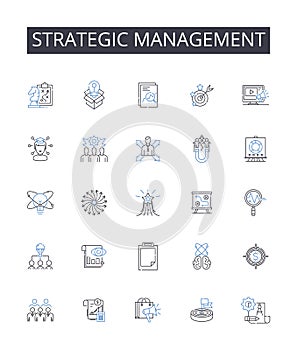 Strategic management line icons collection. Cycling, Running, Swimming, Hiking, Surfing, Skateboarding, Skiing vector