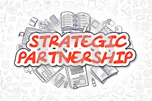 Strategic Partnership - Cartoon Red Text. Business Concept. photo