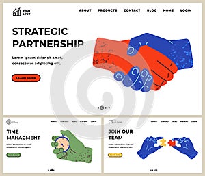 Strategic partnership, handshake gesture concept. Teamwork, time management, joint our team