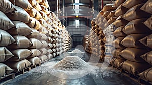 The Strategic Storage of Sweet Sugar Bags in a Spacious Warehouse