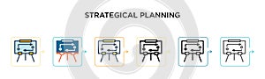 Strategical planning vector icon in 6 different modern styles. Black, two colored strategical planning icons designed in filled, photo