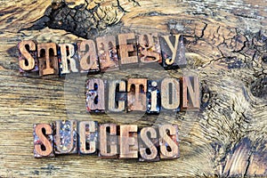 Strategy action success wooden letters