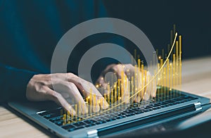 strategy analysis investor to invest has a graph chart of economic growth stock market and business. concept of rate exchange