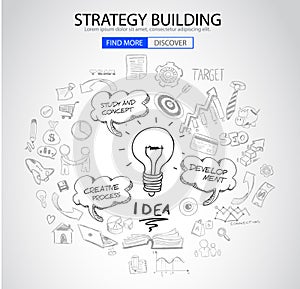 Strategy Building concept with Doodle design style