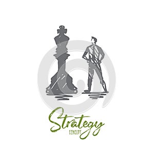 Strategy, chess, business, success, target concept. Hand drawn isolated vector.