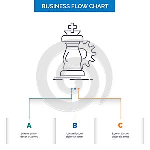 strategy, chess, horse, knight, success Business Flow Chart Design with 3 Steps. Line Icon For Presentation Background Template