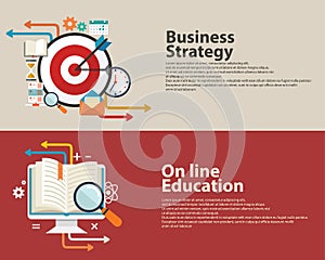 Strategy concept, business consulting, On line Education flat modern design . Web banner design.