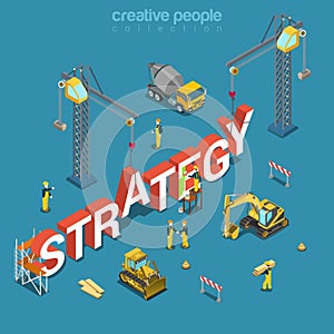 Strategy creation construction building word flat 3d isometric vector