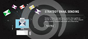 Strategy email sending, banner internet with icons in vector
