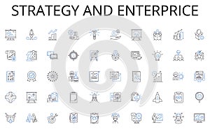 Strategy and enterprice line icons collection. Turmoil, Friction, Tension, Agony, Crisis, Strife, Hostility vector and