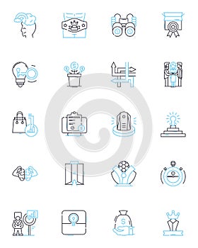 Strategy formulation linear icons set. Analysis, Planning, Tactics, Vision, Execution, Goals, Alignment line vector and