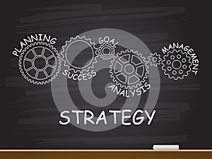 Strategy with gear concept on chalkboard. Vector illustration.