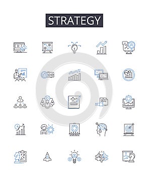 Strategy line icons collection. Logistics, Transportation, Inventory, Warehousing, Shipping, Fulfillment, Wholesale