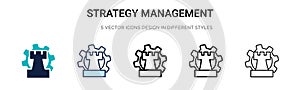 Strategy management icon in filled, thin line, outline and stroke style. Vector illustration of two colored and black strategy