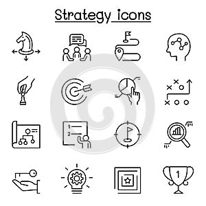 Strategy & planing icon set in thin line style