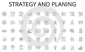 Strategy and planing line icons collection. Home, House, Abode, Residency, Domicile, Shelter, Habitat vector and linear