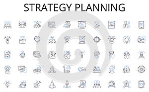Strategy planning line icons collection. Educators, Professors, Instructors, Academics, Lecturers, Tutors, Mentors