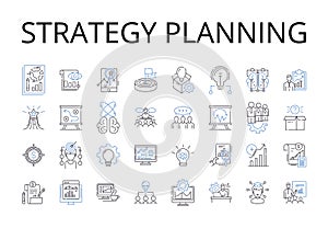 Strategy planning line icons collection. Goal setting, Action plan, Idea generating, Project mapping, Task scheduling