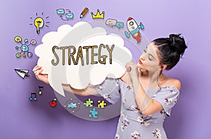 Strategy with woman holding a speech bubble