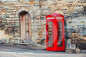 Stratford upon Avon, UK. Red british telephone booth