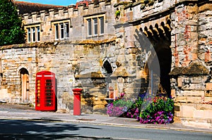 Stratford upon Avon, UK. Red british telephone booth