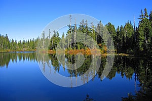 Strathcona Provincial Park, Vancouver Island, Fall Colours Reflected in Peaceful Drabble Lakes, British Columbia, Canada