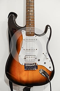 Stratocaster electric guitar sunburst model with humbucker