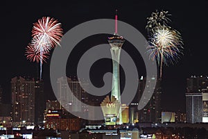 A Stratosphere Fireworks View from McCarran International Airport