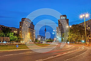 The Strausberger Platz in Berlin at night