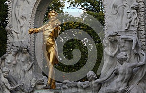 Strauss Statue in Vienna, Austria, Wien. Music, Composer. Golden Statue. photo