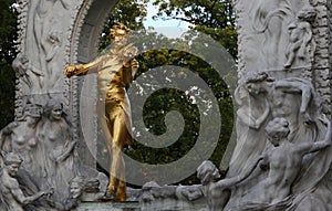 Strauss Statue in Vienna, Austria, Wien. Music, Composer. Golden Statue.