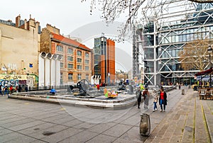 The Stravinsky fountain in Beaubourg district near the Pompidou Center, Paris France