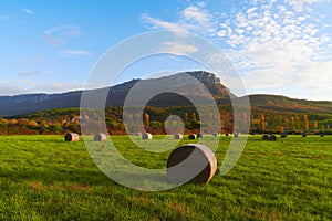 Straw bales in the meadows in Sakana, Navarre