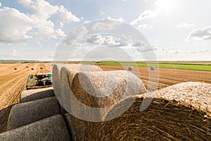 Straw bales on tractor trailer