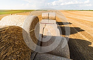 Straw bales on tractor trailer