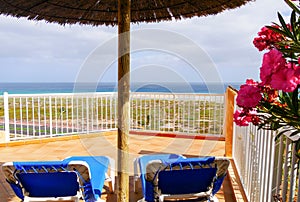 Straw beach umbrellas