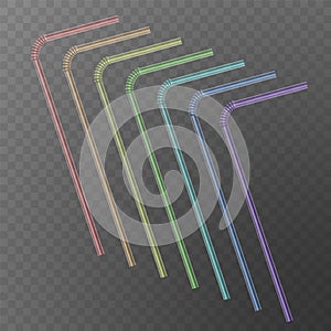 Straw for beverage. Drinking straws of rainbow colors isolated on a transparent background.