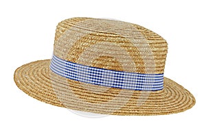 Straw Boater with Check Band photo