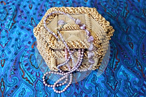 Straw box for jewelry with beads