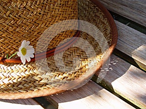 straw hat on a bench