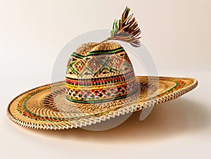 A straw hat with colorful designs on it photo