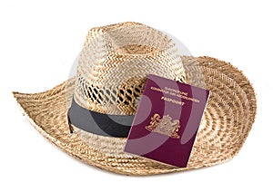 Straw hat with european passport.