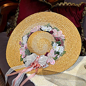 Straw Hat with Flowers