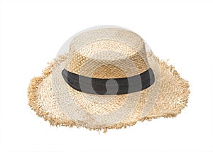 Straw hat isolated clipping path on white background or beach hat in Panama fashion style for summer sun protection for both men