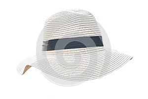 Straw hat isolated clipping path on white background in Panama fashion hat style for summer beach vacation sun screen protection